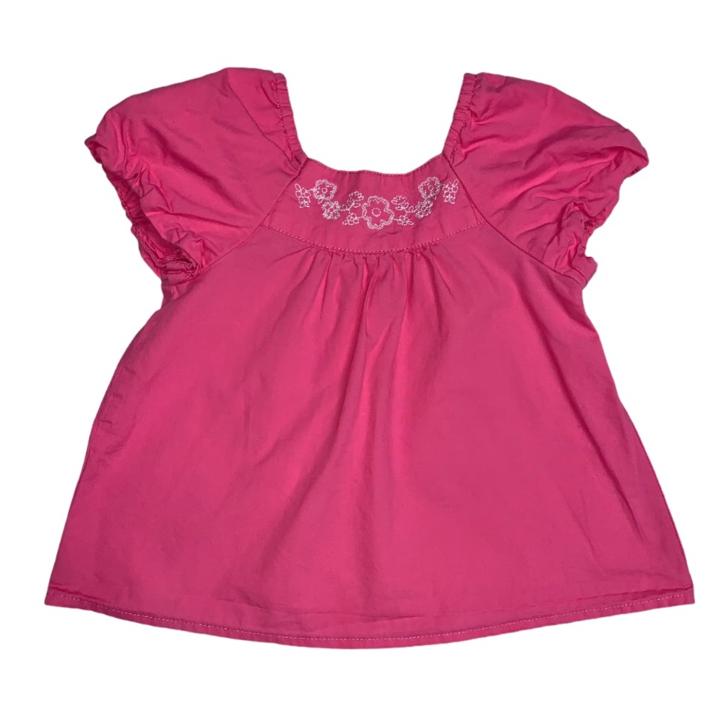 Pink Cotton Tunic Lightweight Flowy Shirt with White Flowers Embroidered Top